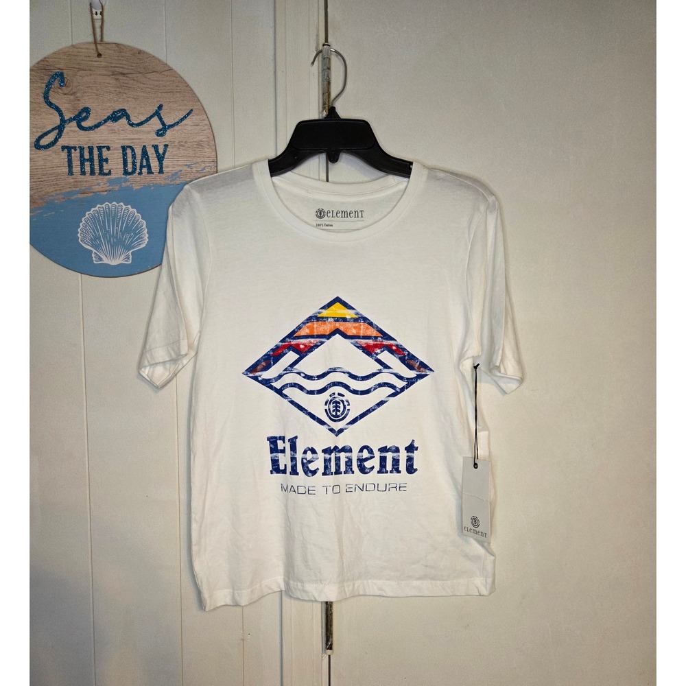 Element Womens White Graphic Logo T-Shirt Made to Endure Cotton S